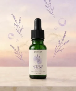 Puresen Lavender Dream Aroma Oil in a soft lavender evening scene