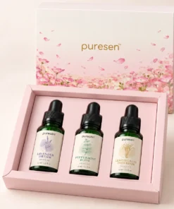 Puresen Discovery three-bottle gift box with Lavender Dream, Peppermint Bliss, and Lemongrass Daydream Aroma Oils